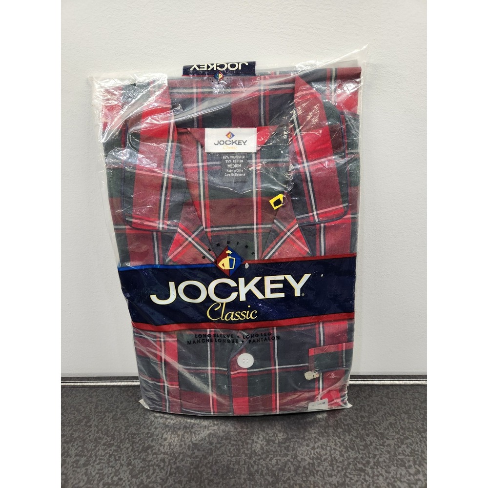 Vintage Jockey Classic Men's Pajama Set Red Plaid Long Sleeve Medium NIP 1994